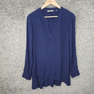 Soft Surroundings Top‎ Womens Small Navy Blue V Neck Tunic Long Sleeve Blouse